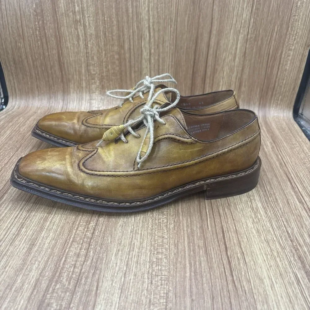 Soulier Men’s Dress Oxford Square Toe Leather Yellow Brown Italy EU 43 / Mens 10